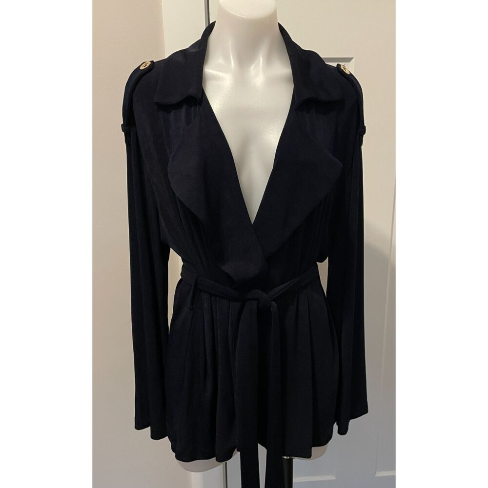 CHICOS Travelers Womens Open CARDIGAN Long Sleeve BLUE Belted Size 3 (XL/16)